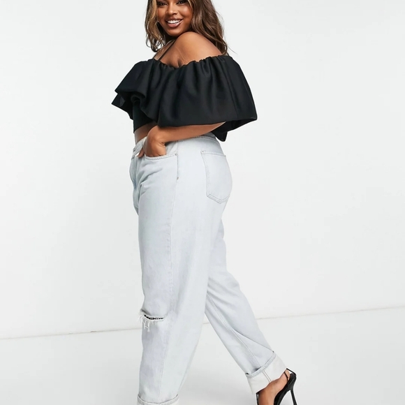 ASOS DESIGN Curve scuba off-shoulder top w exaggerated sleeve, Black, 14 - Picture 4 of 4